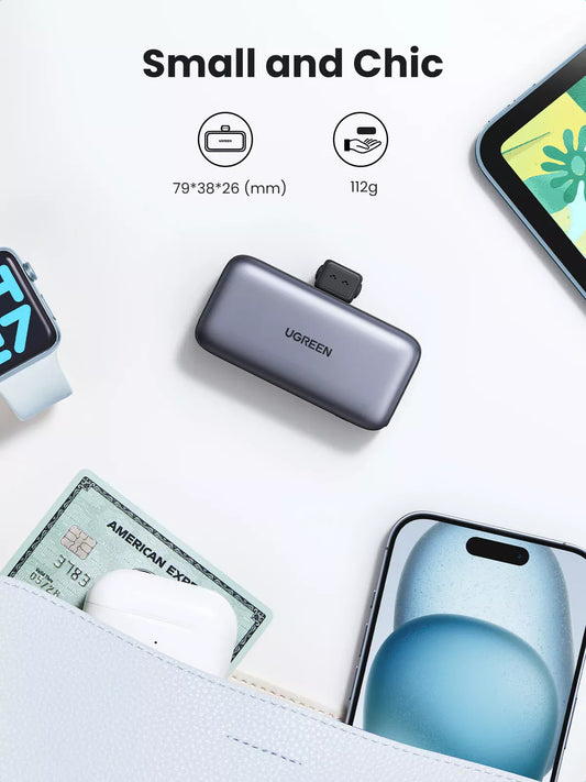 Bateria zewnętrzna UGREEN PB503, 5000 mAh, 22,5 W, PD, 1 x USB-C, szara