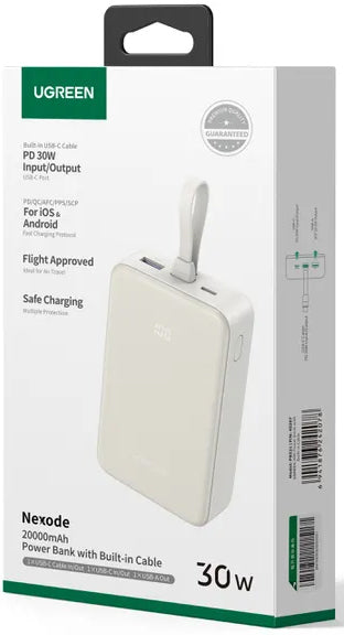 Zewnętrzna bateria UGREEN PB521, 20000mAh, 30W, QC + PD, 1 x USB-A - 2 x USB-C, Biała