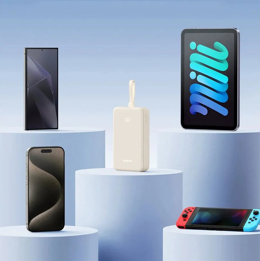 Zewnętrzna bateria UGREEN PB521, 20000mAh, 30W, QC + PD, 1 x USB-A - 2 x USB-C, Biała