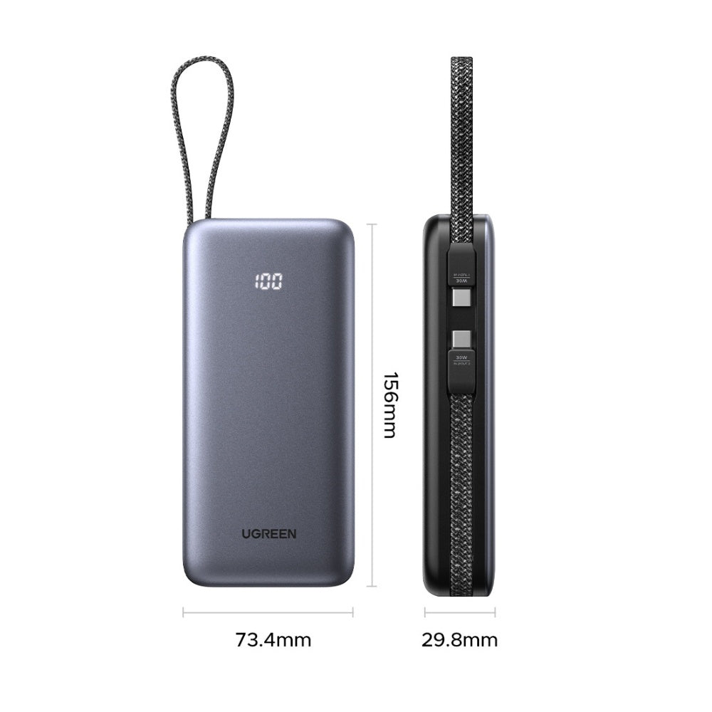 Zewnętrzna bateria UGREEN PB528 (55985B), 20000mAh, 30W, QC + PD, 1 x USB-A - 3 x USB-C, Szara