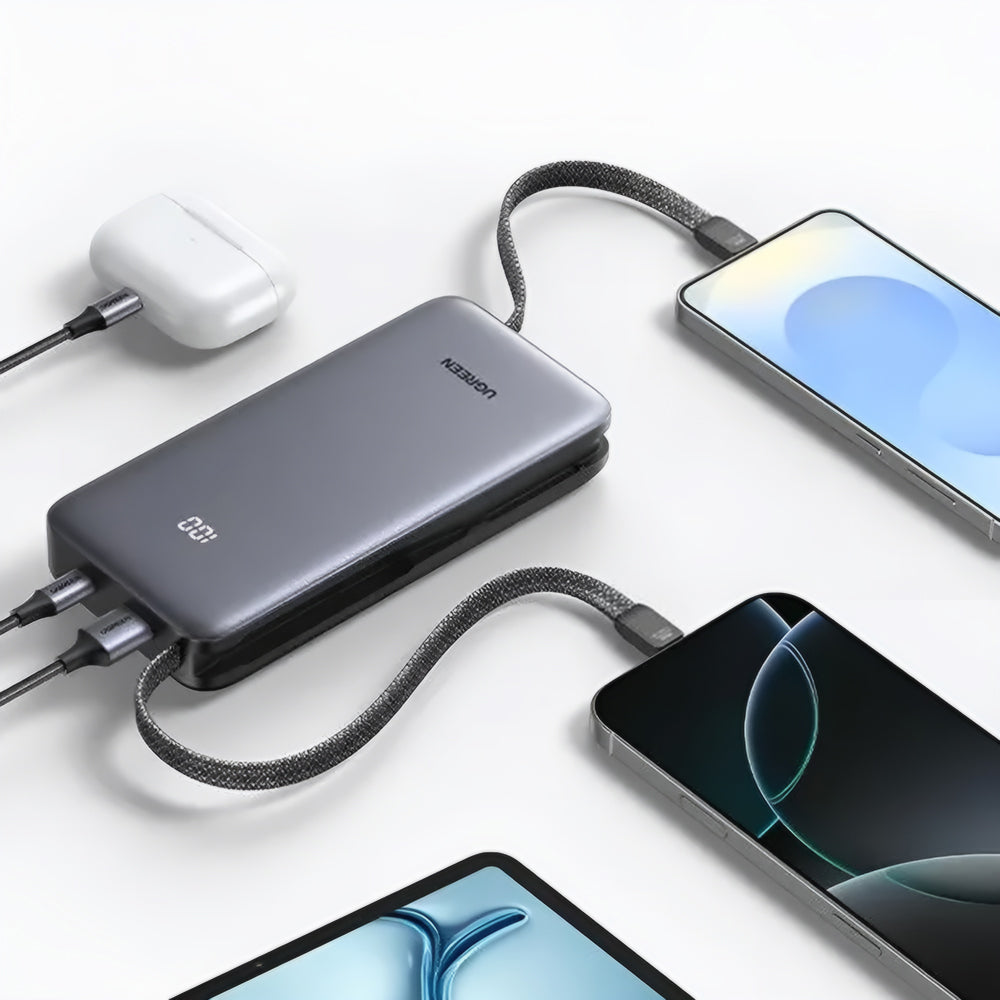 Zewnętrzna bateria UGREEN PB528 (55985B), 20000mAh, 30W, QC + PD, 1 x USB-A - 3 x USB-C, Szara
