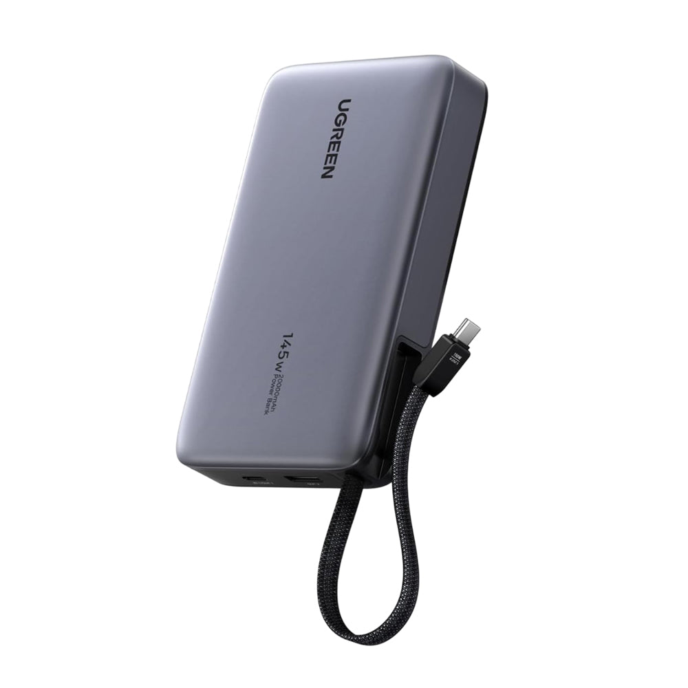 Zewnętrzna bateria UGREEN PB551 (55992B), 20000mAh, 145W, QC + PD, 1 x USB-A - 2 x USB-C, Szara