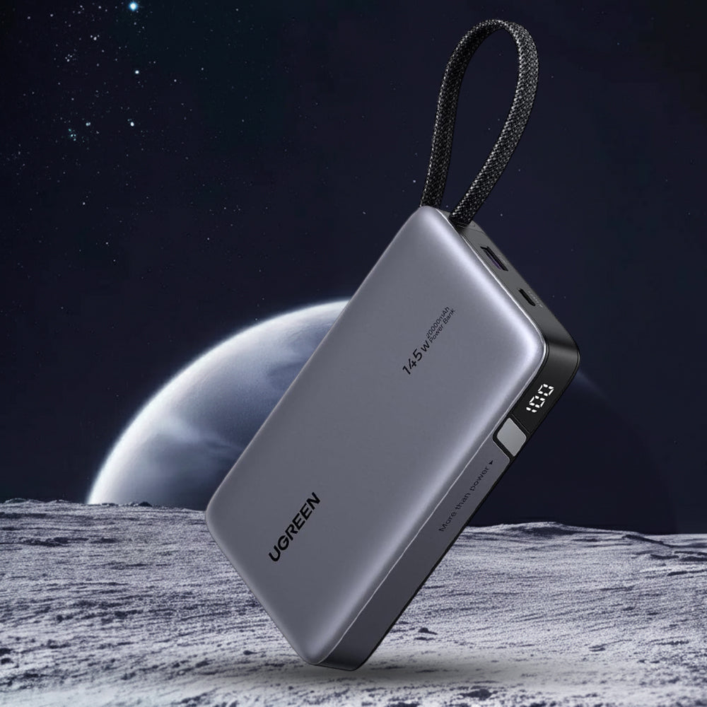 Zewnętrzna bateria UGREEN PB551 (55992B), 20000mAh, 145W, QC + PD, 1 x USB-A - 2 x USB-C, Szara