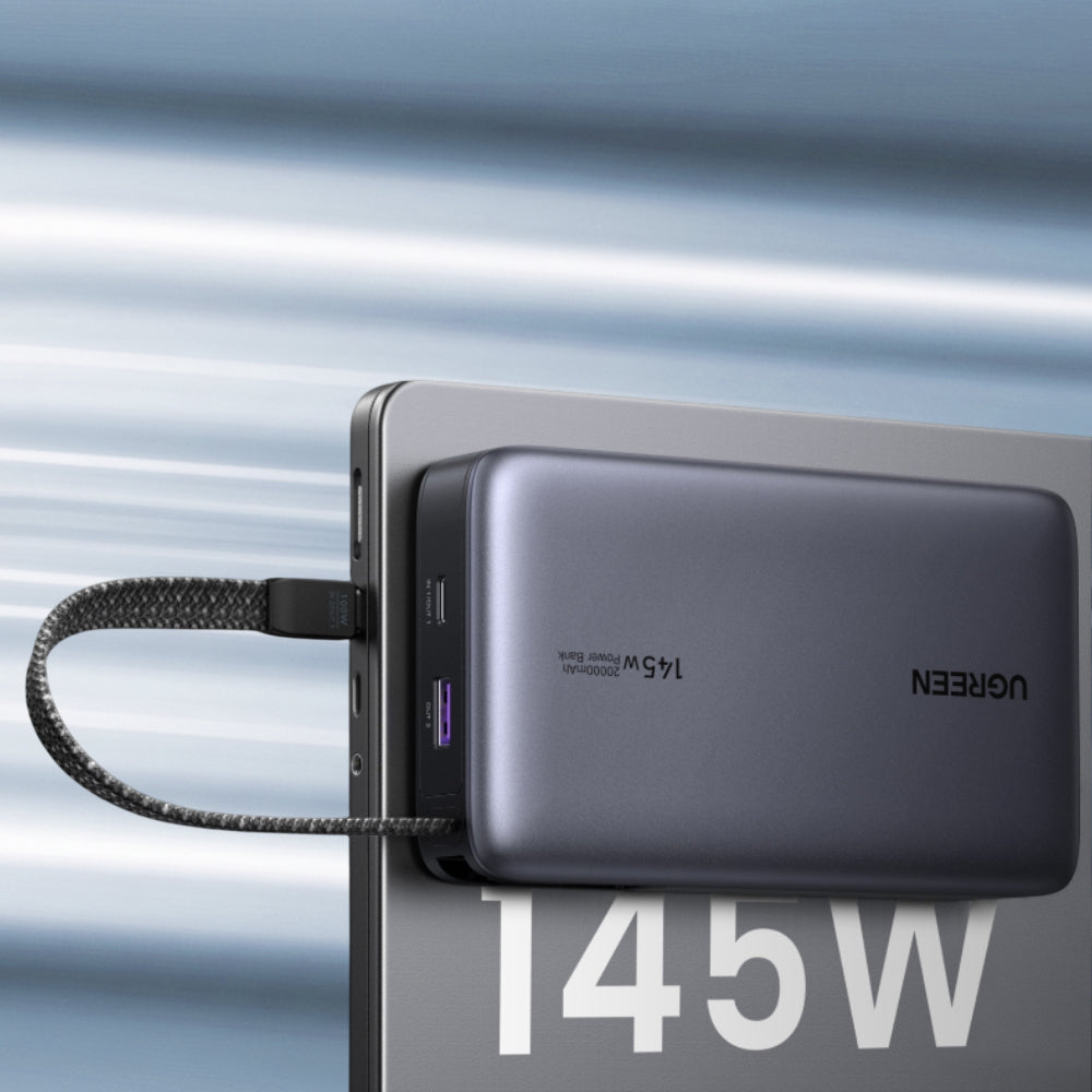 Zewnętrzna bateria UGREEN PB551 (55992B), 20000mAh, 145W, QC + PD, 1 x USB-A - 2 x USB-C, Szara