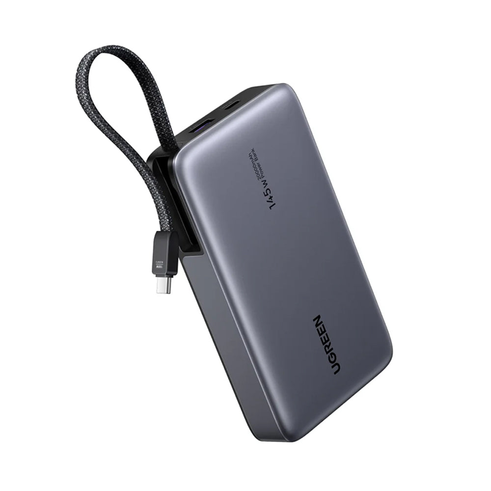 Zewnętrzna bateria UGREEN PB551 (55992), 20000mAh, 145W, QC + PD, 1 x USB-A - 2 x USB-C, Szara