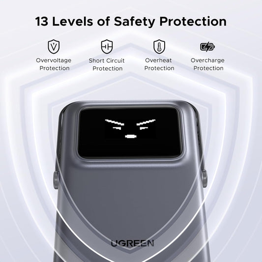 Zewnętrzna bateria bezprzewodowa UGREEN PB572 Uno, 10000mAh, 20W, PD + FQI, 1 x QI - 1 x USB-C, Szara