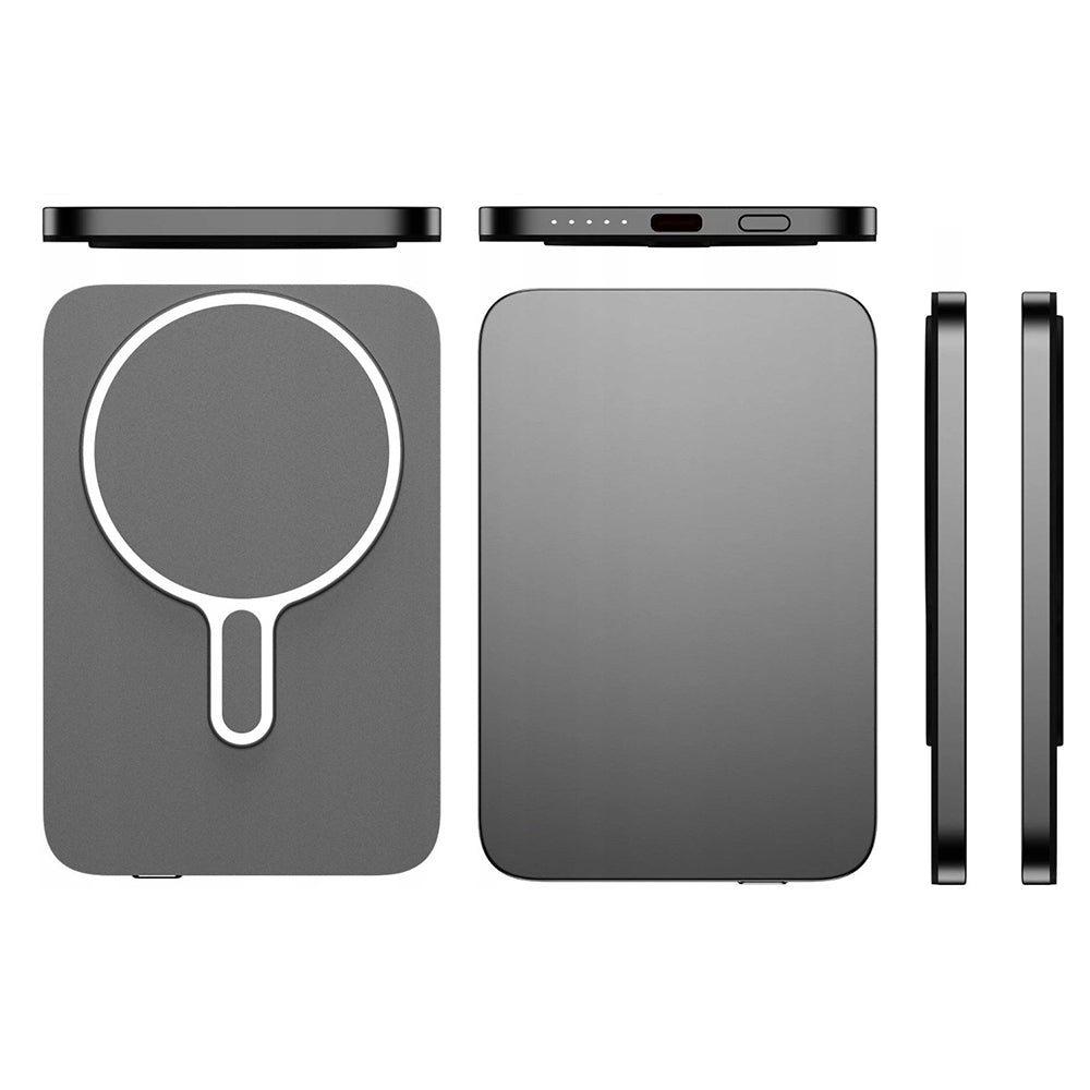 Zewnętrzna bateria bezprzewodowa 3MK MagSnap Go, 5000mAh, 20W, PD + FQI, 1 x QI - 1 x USB-C, Szara