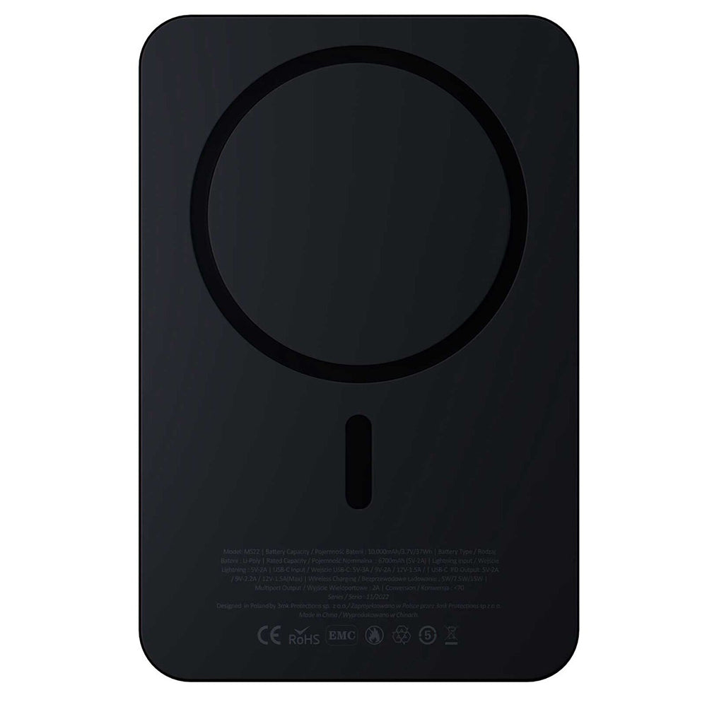Zewnętrzna bateria bezprzewodowa 3MK MagSynergy Ni+, 5000mAh, 22.5W, PD + FQI, 1 x QI - 1 x USB-C, Czarna