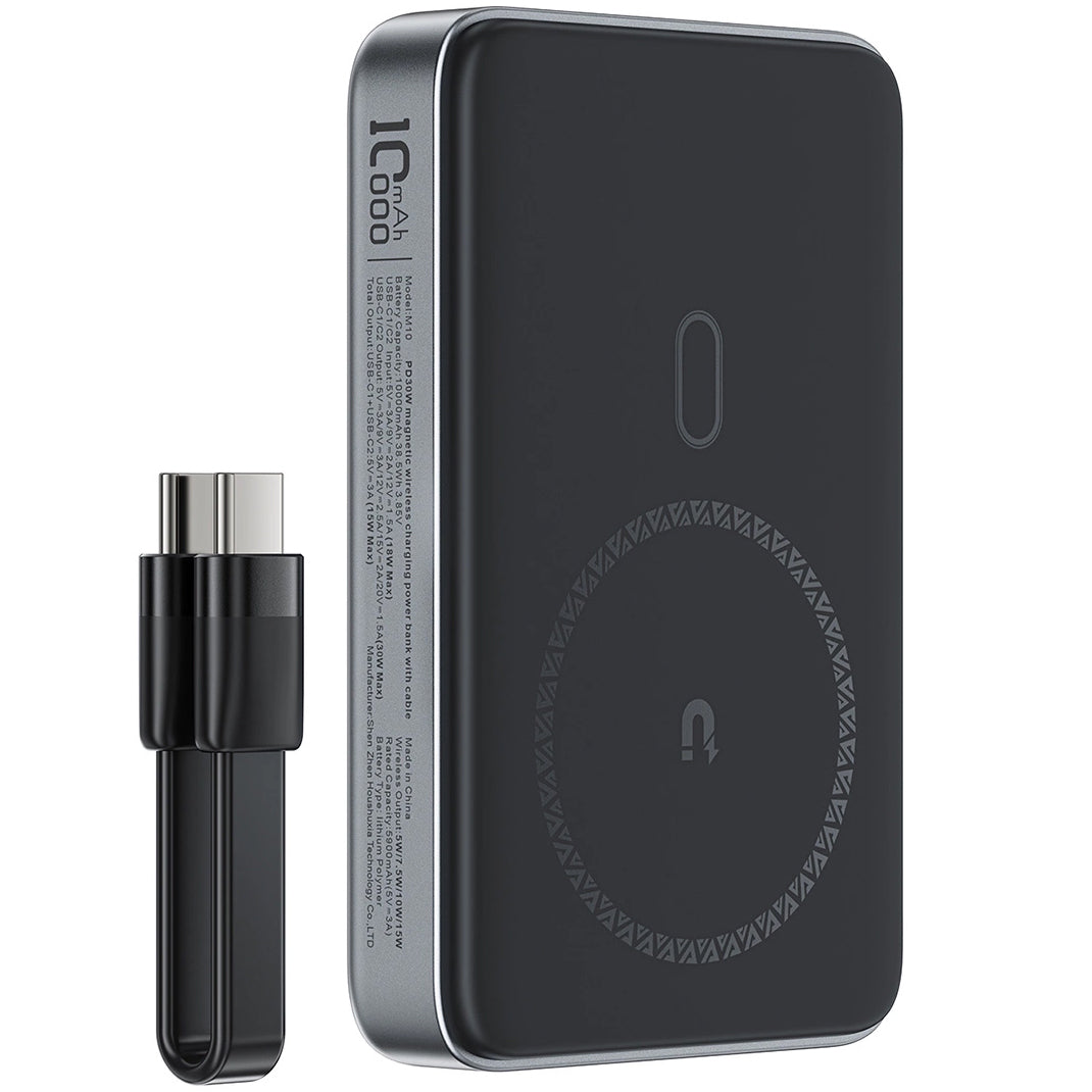 Zewnętrzna bateria bezprzewodowa Acefast M10, 10000mAh, 30W, PD + FQI, 1 x QI - 2 x USB-C, Czarna