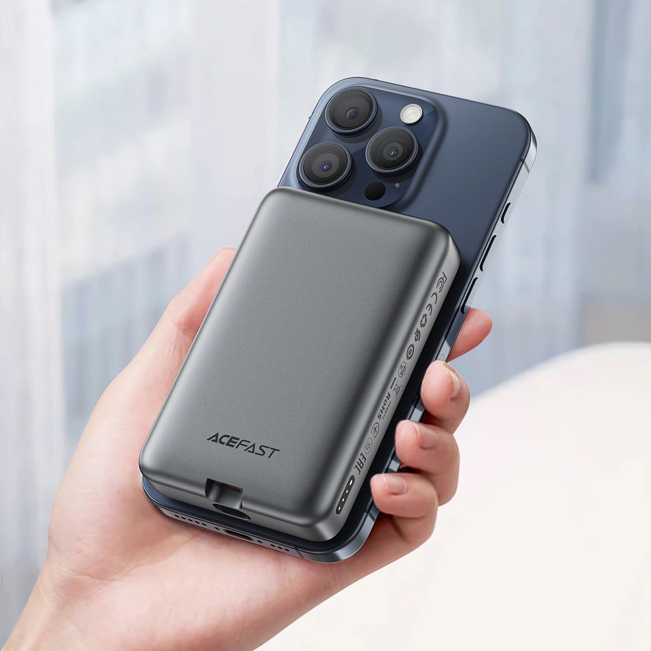 Zewnętrzna bateria bezprzewodowa Acefast M10, 10000mAh, 30W, PD + FQI, 1 x QI - 2 x USB-C, Czarna