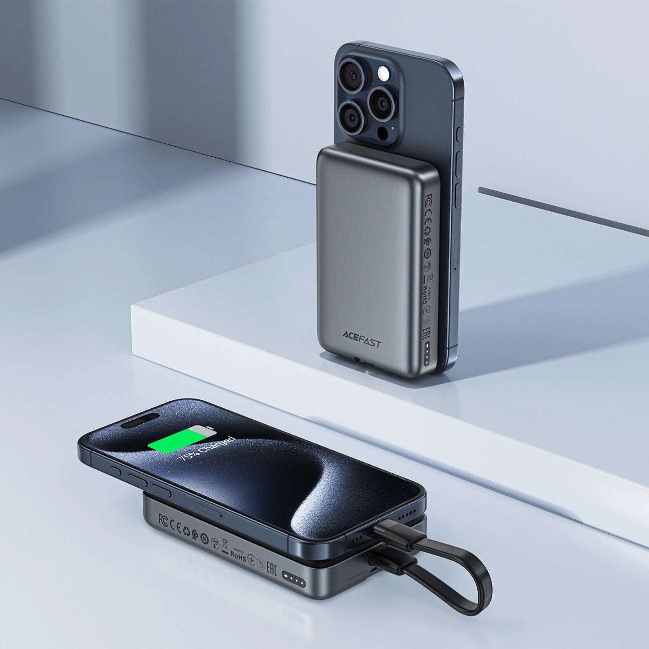 Zewnętrzna bateria bezprzewodowa Acefast M10, 10000mAh, 30W, PD + FQI, 1 x QI - 2 x USB-C, Czarna