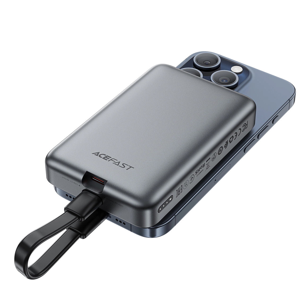 Zewnętrzna bateria bezprzewodowa Acefast M10, 10000mAh, 30W, PD + FQI, 1 x QI - 2 x USB-C, Czarna