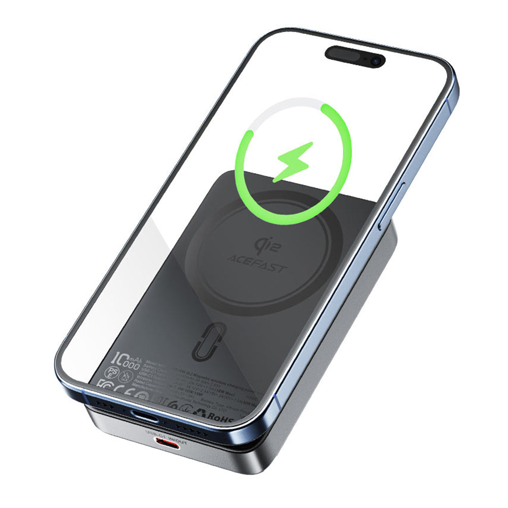 Zewnętrzna bateria bezprzewodowa Acefast M11, 10000mAh, 30W, PD + FQI, 1 x QI - 1 x USB-C, Czarna