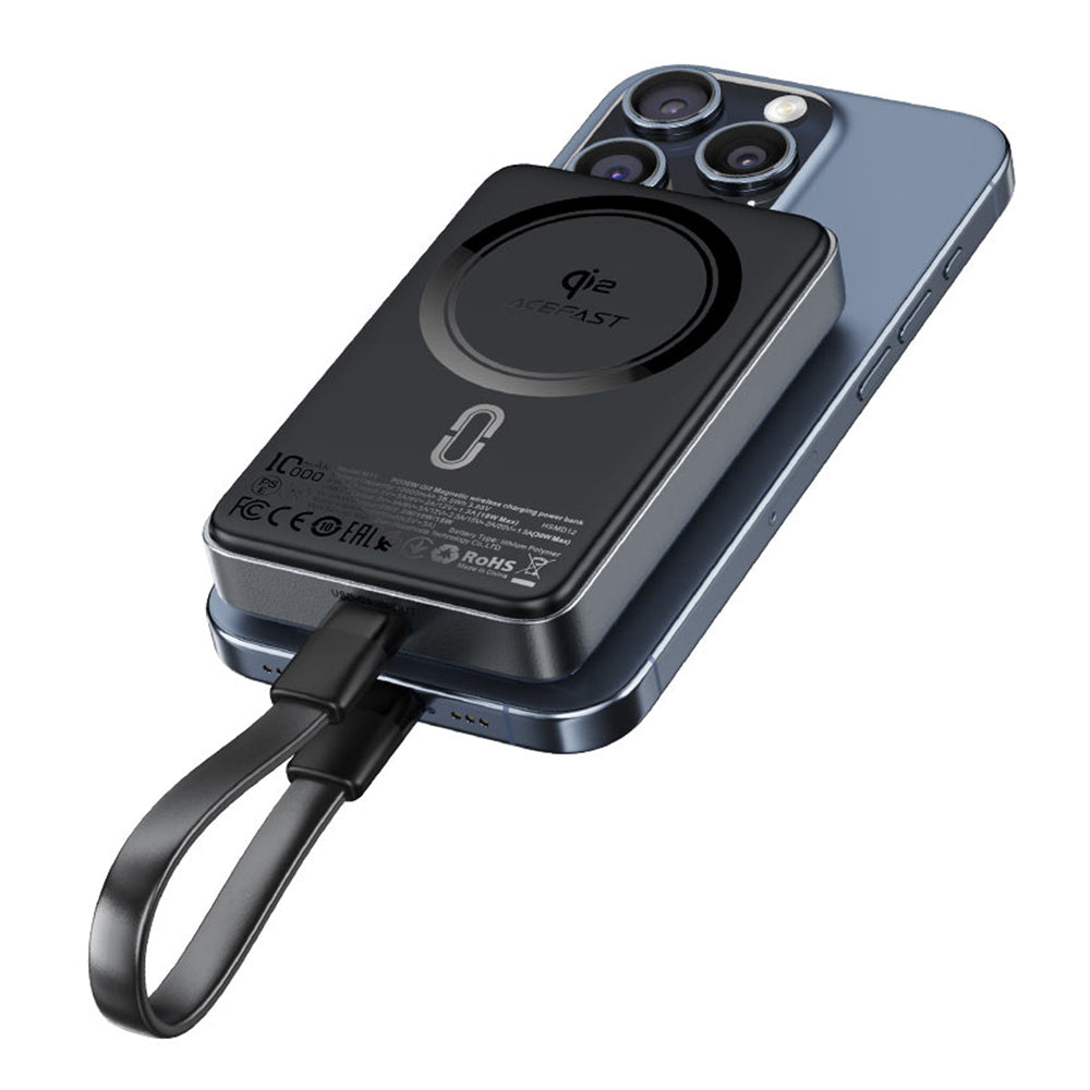 Zewnętrzna bateria bezprzewodowa Acefast M11, 10000mAh, 30W, PD + FQI, 1 x QI - 1 x USB-C, Czarna
