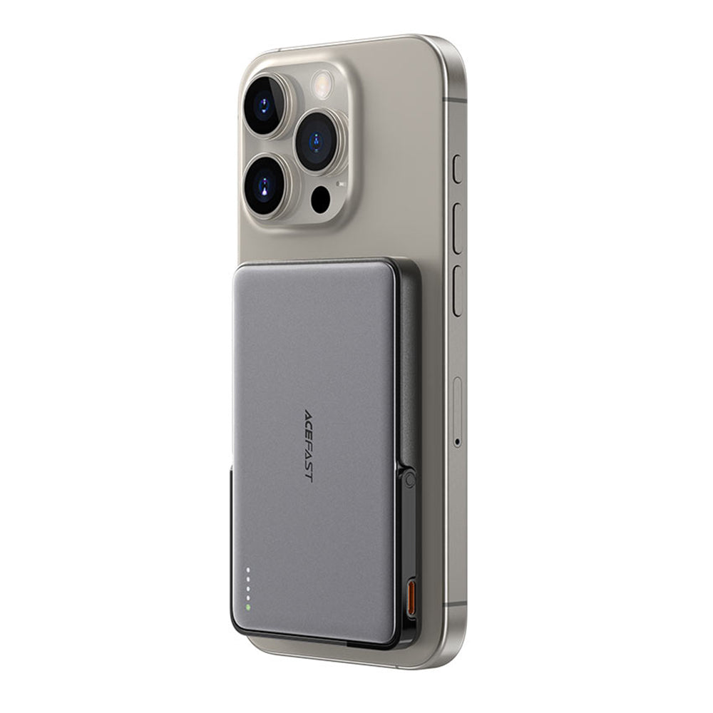 Zewnętrzna bateria bezprzewodowa Acefast M16, 5000mAh, 18W, PD + FQI, 1 x QI - 1 x USB-C, Czarna