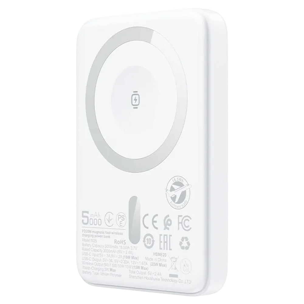 Zewnętrzna bateria bezprzewodowa Acefast M25, 5000mAh, 20W, PD + FQI, 1 x QI - 1 x USB-C, Biała