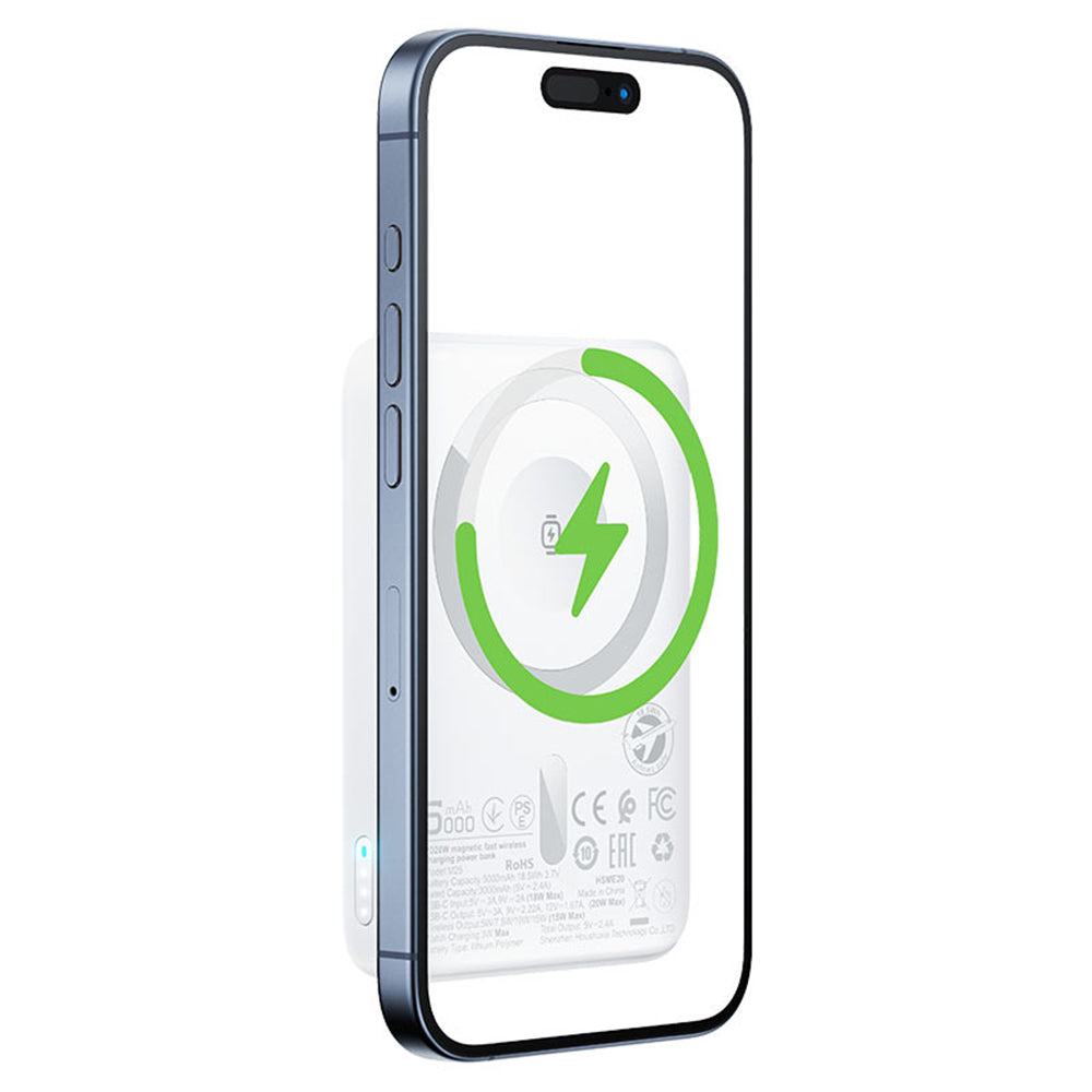 Zewnętrzna bateria bezprzewodowa Acefast M25, 5000mAh, 20W, PD + FQI, 1 x QI - 1 x USB-C, Biała