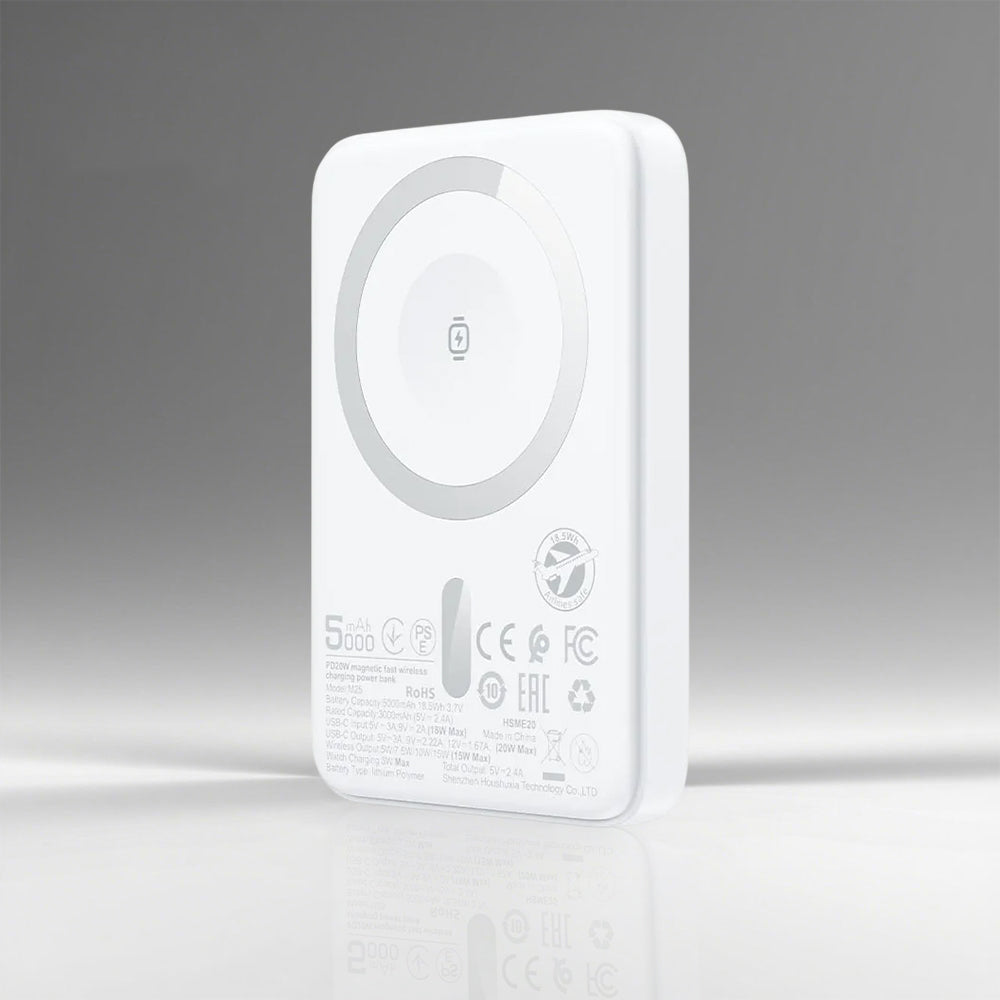 Zewnętrzna bateria bezprzewodowa Acefast M25, 5000mAh, 20W, PD + FQI, 1 x QI - 1 x USB-C, Biała