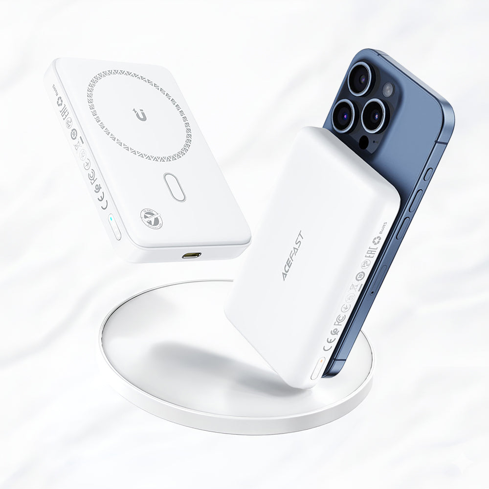 Zewnętrzna bateria bezprzewodowa Acefast M26, 10000mAh, 20W, PD + FQI, 1 x QI - 1 x USB-C, Biała