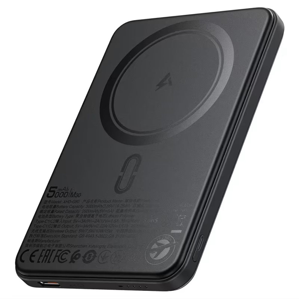 Zewnętrzna bateria bezprzewodowa Acefast M30, 5000mAh, 20W, PD + FQI, 1 x QI - 2 x USB-C, Czarna