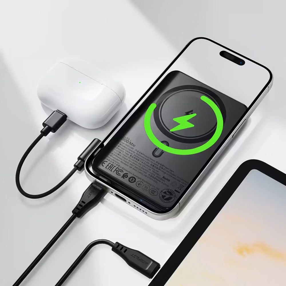 Zewnętrzna bateria bezprzewodowa Acefast M30, 5000mAh, 20W, PD + FQI, 1 x QI - 2 x USB-C, Czarna
