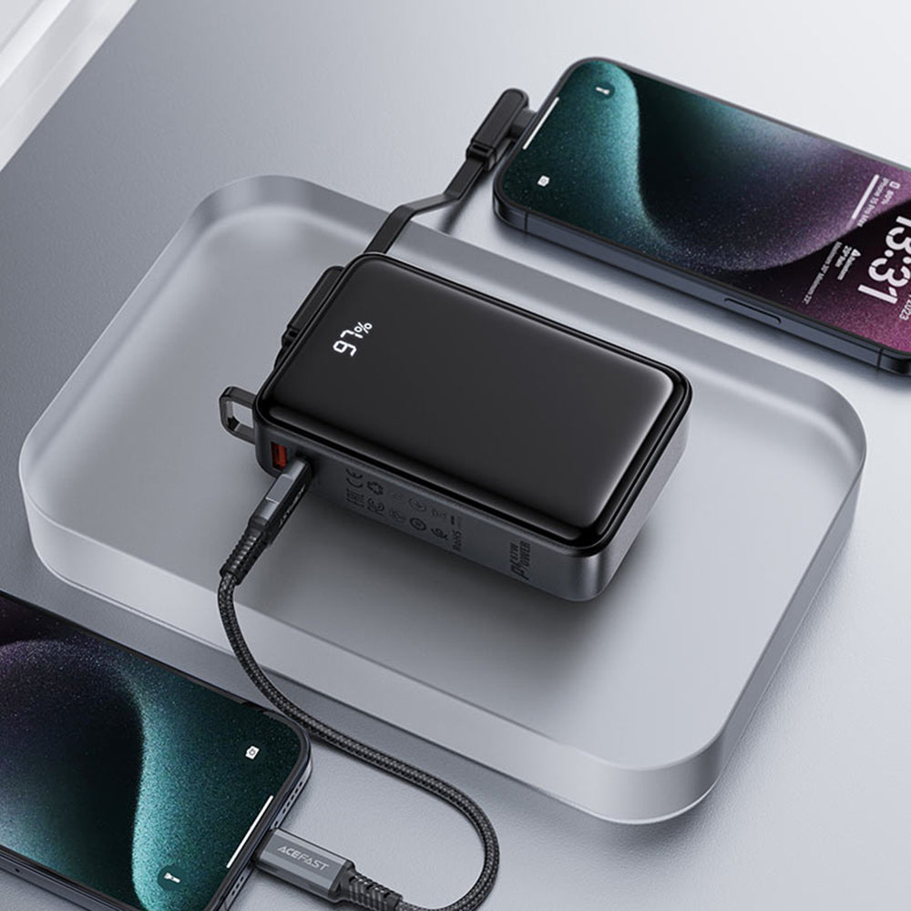 Zewnętrzna bateria Acefast M4, 20000mAh, 67W, PD, 1 x USB-A - 2 x USB-C, Czarna