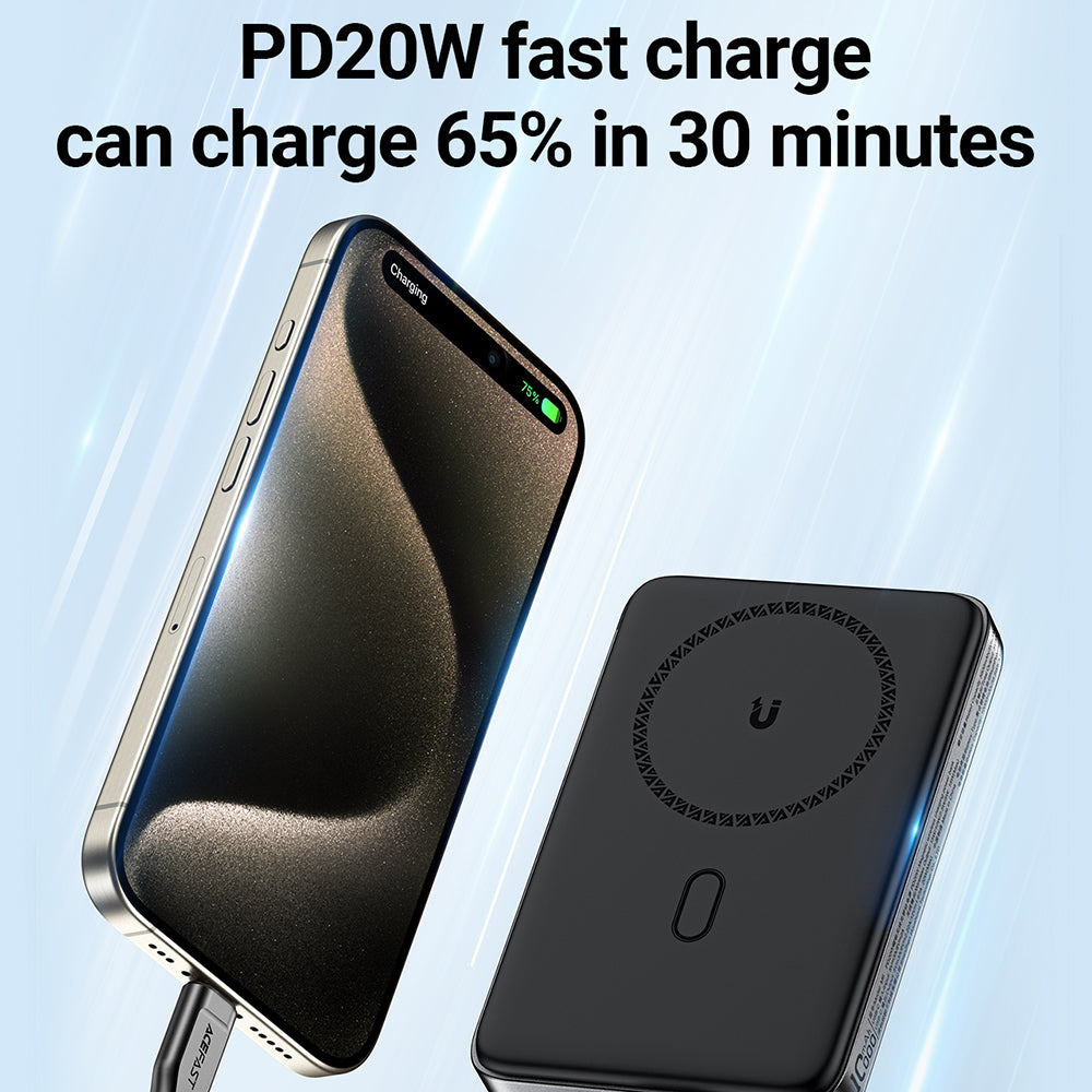 Zewnętrzna bateria bezprzewodowa Acefast M6, 10000mAh, 20W, PD + FQI, 1 x QI - 1 x USB-C, Czarna