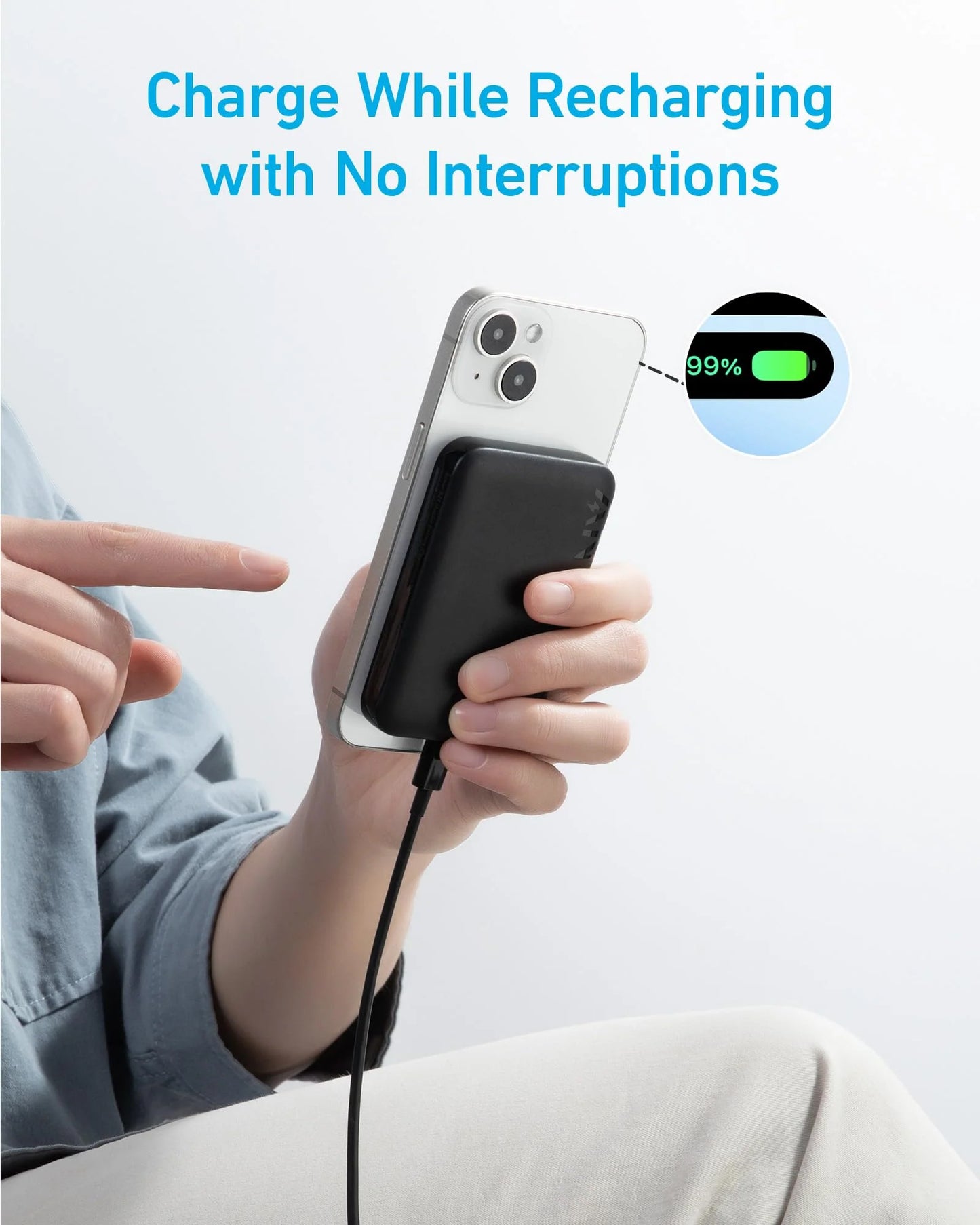 Bezprzewodowa bateria zewnętrzna Anker 321 MagGo, 5000 mAh, 7,5 W, 1 x IQ, czarna A1616G11