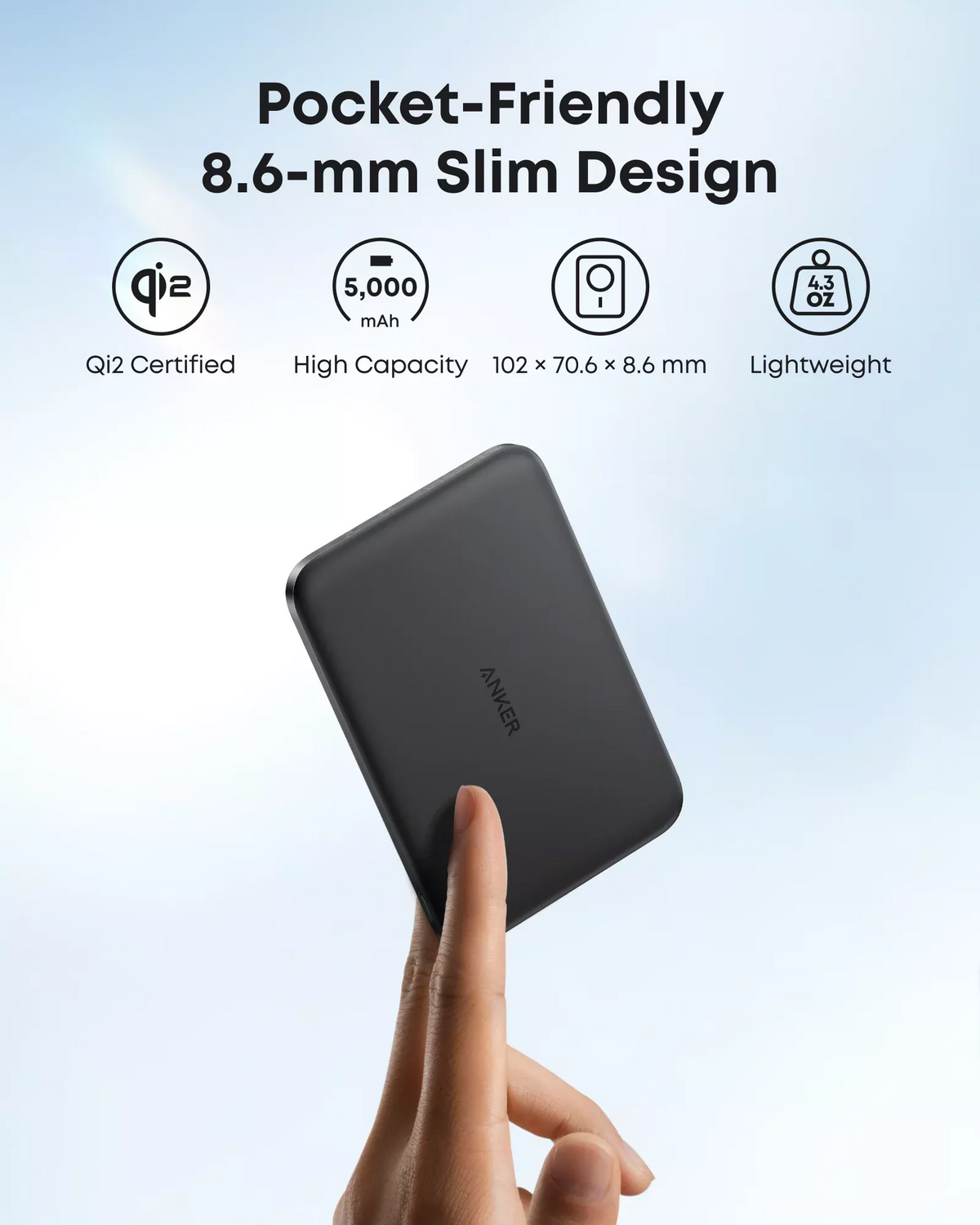Bezprzewodowy powerbank Anker Nano, 5000mAh, 20W, PD + FQI, 1 x QI - 1 x USB-C, Czarny A1665H11
