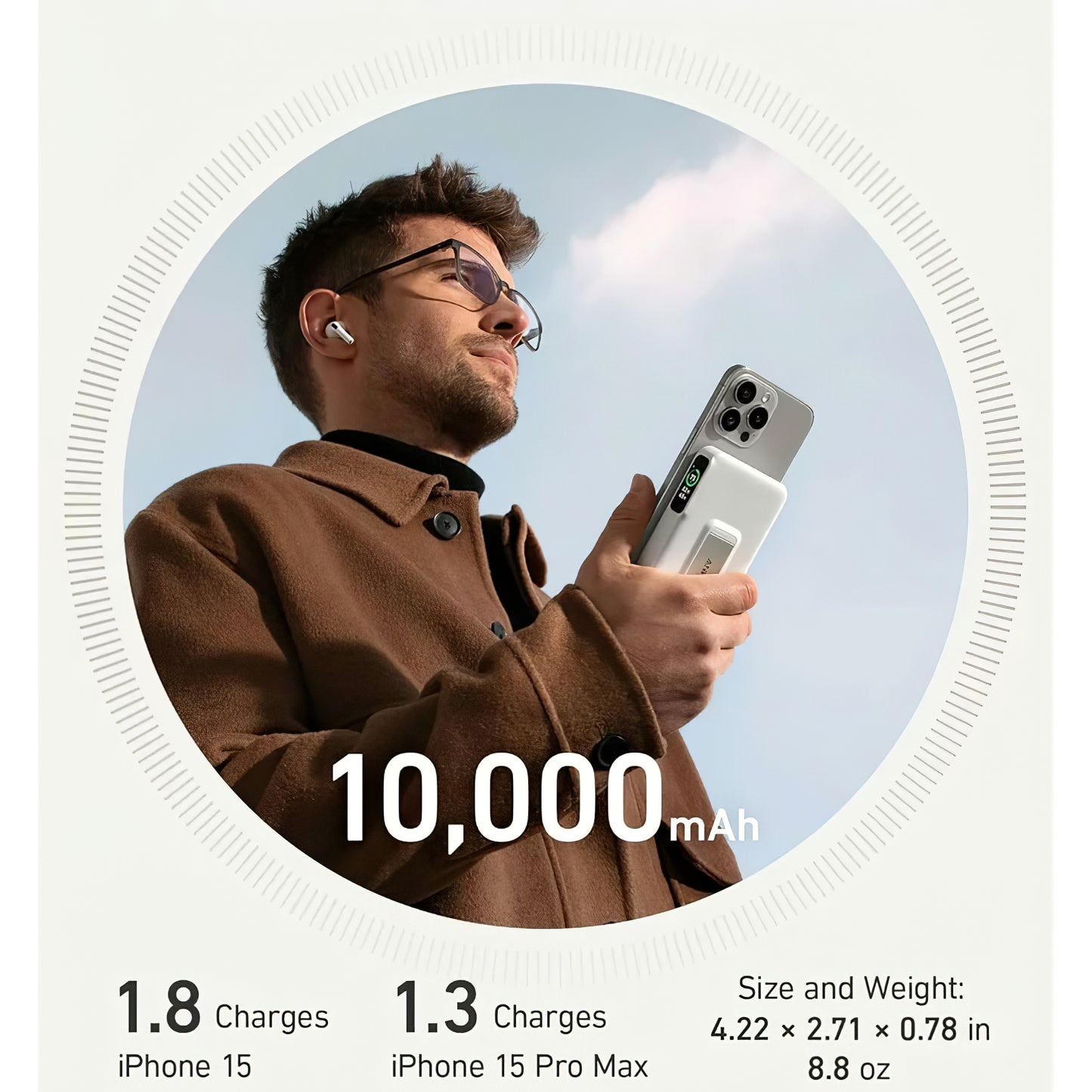 Bezprzewodowa bateria zewnętrzna Anker MagGo, 10000 mAh, 27 W, PD + FQI, 1 x QI - 1 x USB-C, biały A1654G21