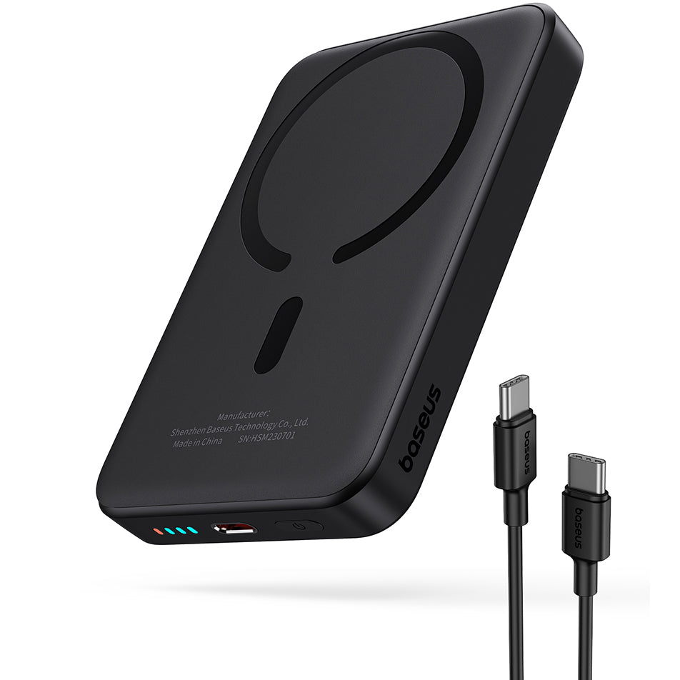Zewnętrzna bateria bezprzewodowa Baseus Magnetic Mini, 10000mAh, 20W, PD + FQI, 1 x QI - 1 x USB-C, Czarna P10059001113-00