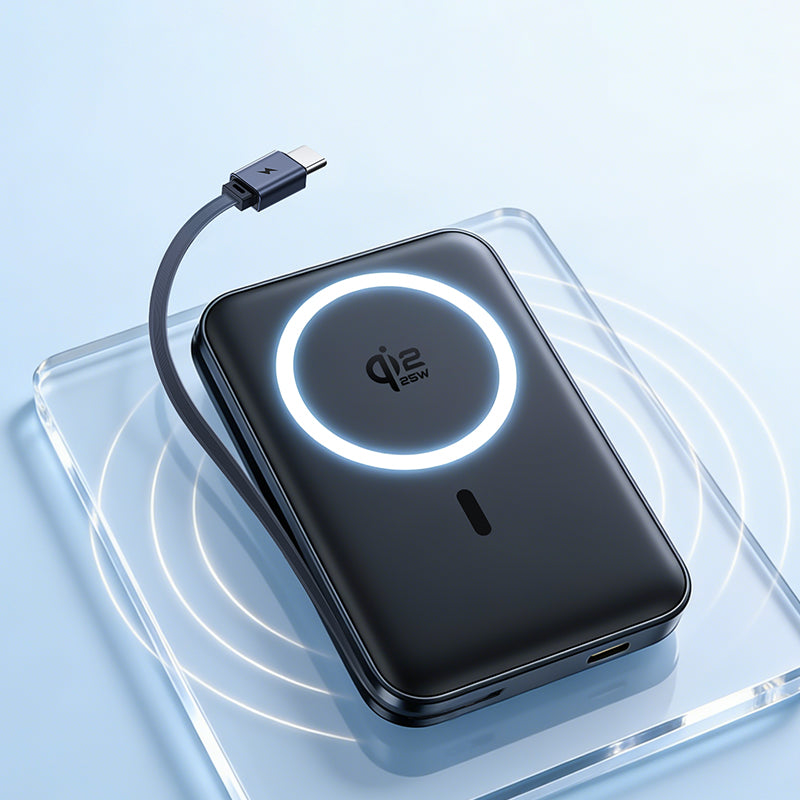 Baseus PicoGo AM61 Wireless External Battery, 10000mAh, 45W, PD + FQI, 1 x QI - 2 x USB-C, Black E0028V00
