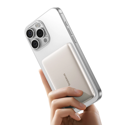 Zewnętrzna bateria bezprzewodowa Baseus PicoGo AM41, 5000mAh, 20W, PD + FQI, 1 x QI - 1 x USB-C, Beżowa