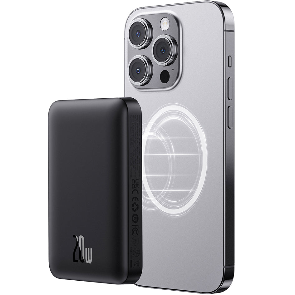 Zewnętrzna bateria bezprzewodowa Baseus Magnetic Mini, 10000mAh, 20W, PD + FQI, 1 x QI - 1 x USB-C, Czarna P10059001113-00