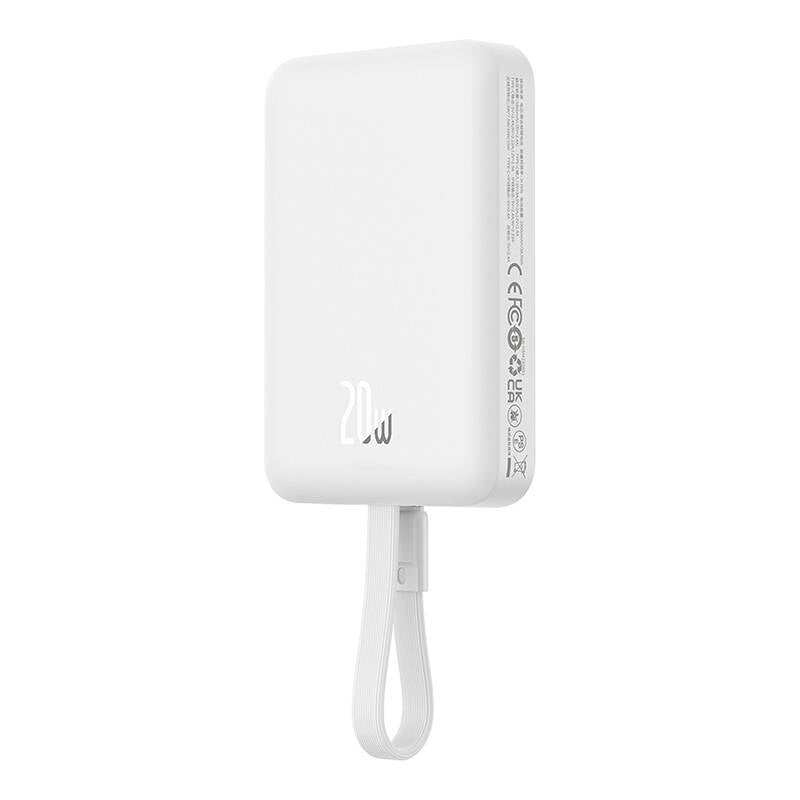 Zewnętrzna bateria bezprzewodowa Baseus Magnetic Mini, 10000mAh, 20W, PD + FQI, 1 x Lightning - 1 x QI - 1 x USB-C, Biała P10022109223-00