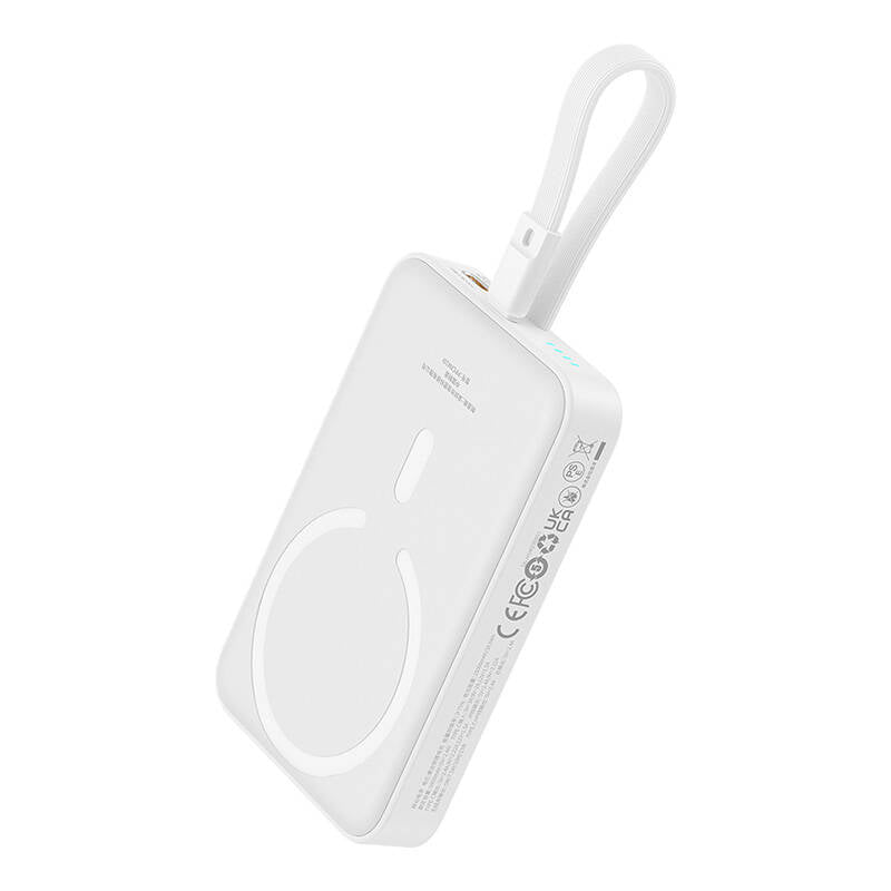 Zewnętrzna bateria bezprzewodowa Baseus Magnetic Mini, 10000mAh, 20W, PD + FQI, 1 x Lightning - 1 x QI - 1 x USB-C, Biała P10022109223-00