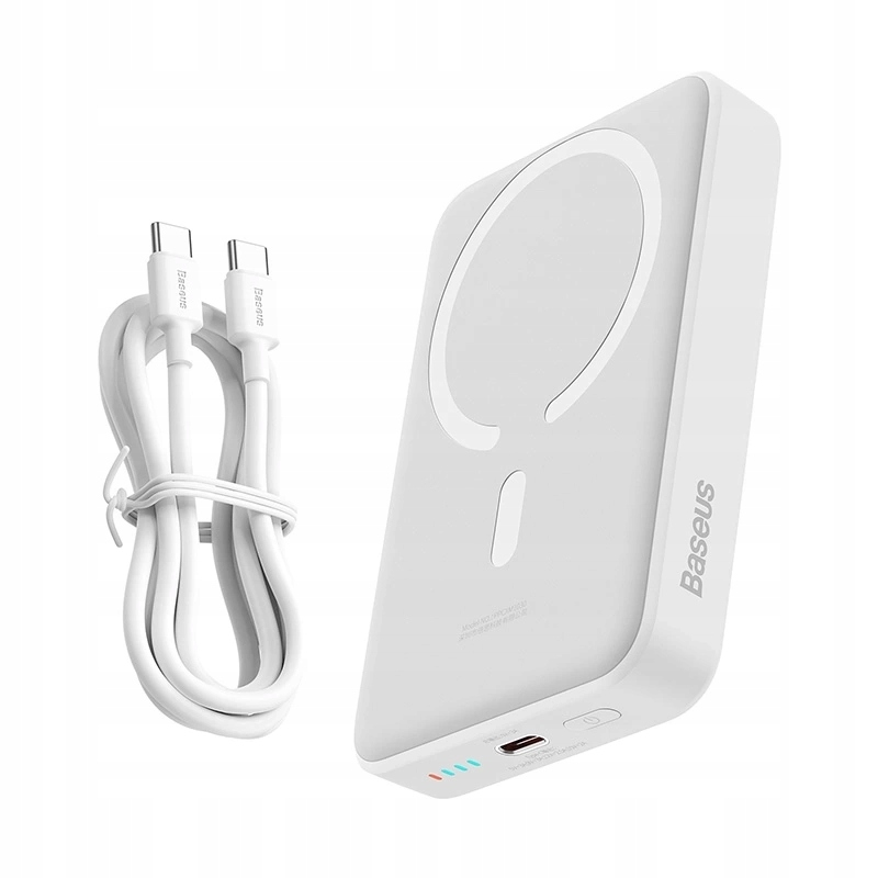 Zewnętrzna bateria bezprzewodowa Baseus Magnetic Mini, 10000mAh, 30W, PD + FQI, 1 x QI - 1 x USB-C, Biała PPCX110202