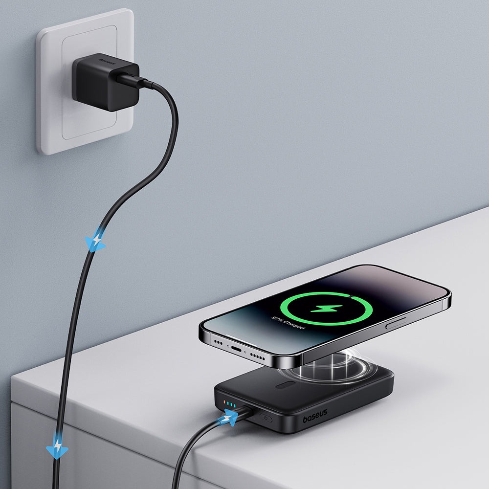 Zewnętrzna bateria bezprzewodowa Baseus Magnetic Mini, 10000mAh, 20W, PD + FQI, 1 x QI - 1 x USB-C, Czarna P10059001113-00