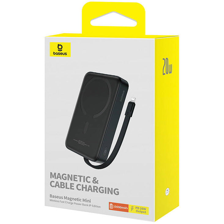 Zewnętrzna bateria bezprzewodowa Baseus Magnetic Mini, 10000mAh, 20W, PD + FQI, 1 x Lightning - 1 x QI - 1 x USB-C, Czarna P10022109113-00
