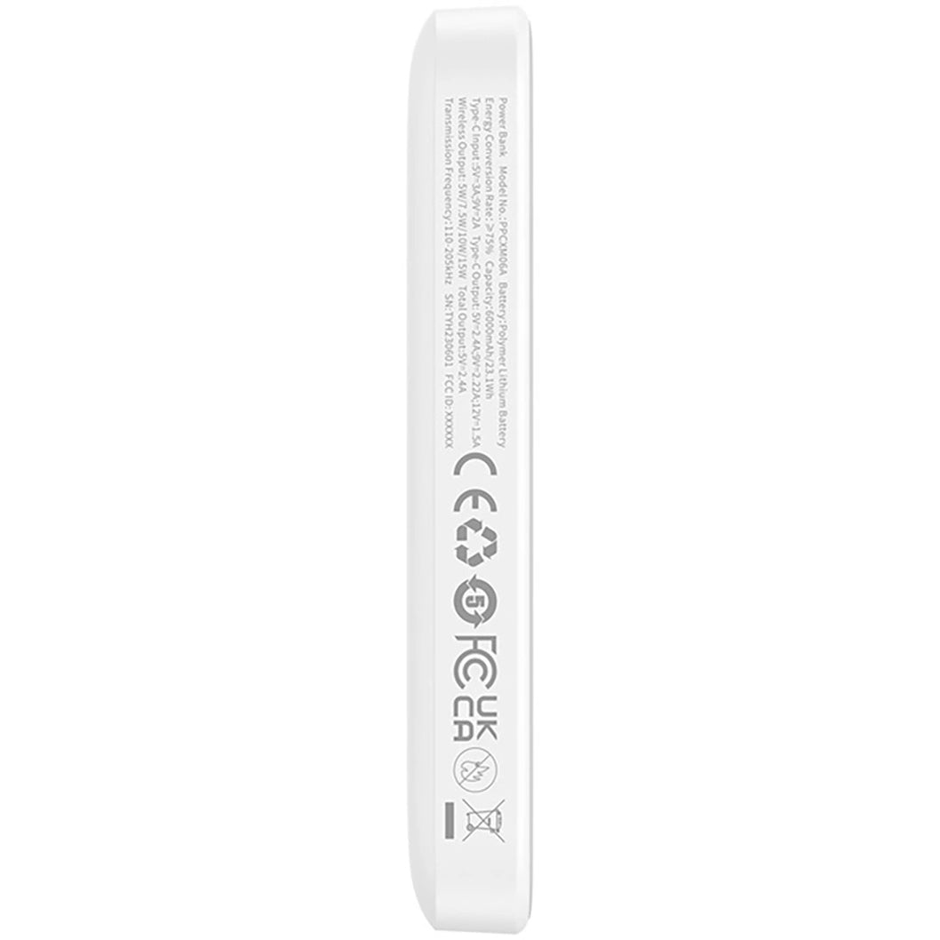 Zewnętrzna bateria bezprzewodowa Baseus Magnetic Mini, 6000mAh, 20W, PD + FQI, 1 x QI - 1 x USB-C, Biała P10059002223-00