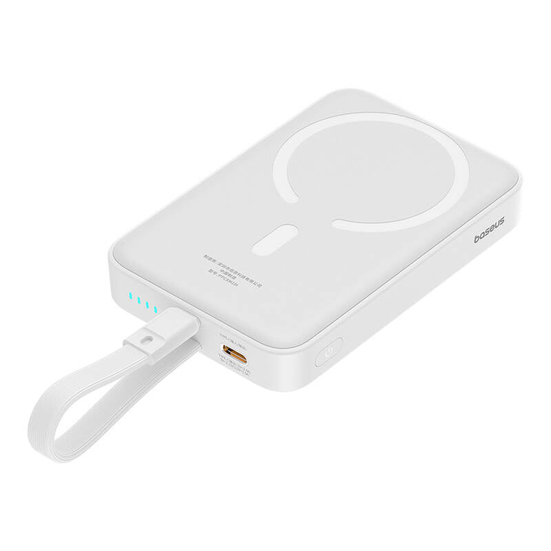 Zewnętrzna bateria bezprzewodowa Baseus Magnetic Mini, 10000mAh, 20W, PD + FQI, 1 x Lightning - 1 x QI - 1 x USB-C, Biała P10022109223-00