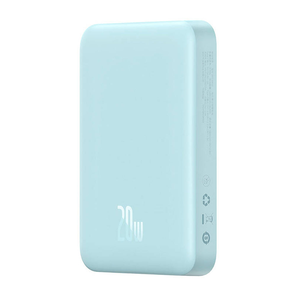 Zewnętrzna bateria bezprzewodowa Baseus Magnetic Mini, 10000mAh, 20W, PD + FQI, 1 x QI - 1 x USB-C, Niebieska PPCX110103