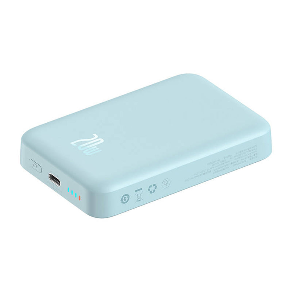 Zewnętrzna bateria bezprzewodowa Baseus Magnetic Mini, 10000mAh, 20W, PD + FQI, 1 x QI - 1 x USB-C, Niebieska PPCX110103