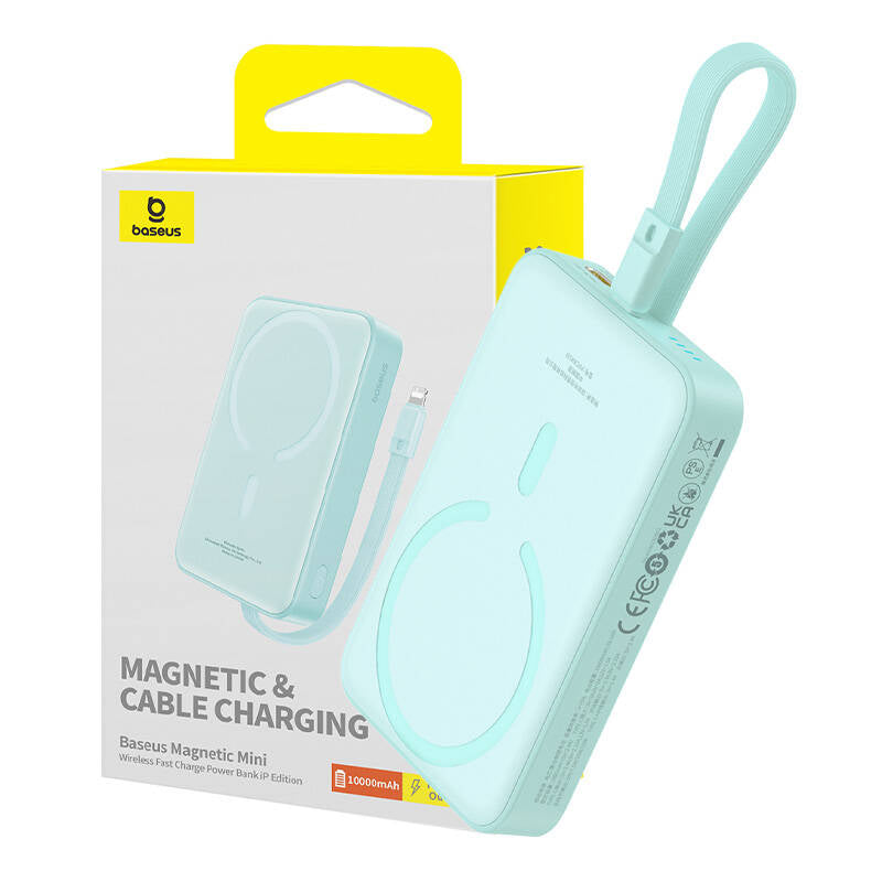 Zewnętrzna bateria bezprzewodowa Baseus Magnetic Mini, 10000mAh, 20W, PD + FQI, 1 x Lightning - 1 x QI - 1 x USB-C, Zielona P10022109333-00