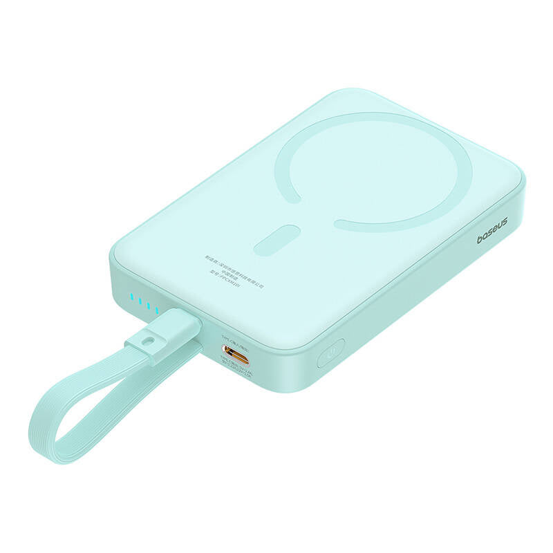 Zewnętrzna bateria bezprzewodowa Baseus Magnetic Mini, 10000mAh, 20W, PD + FQI, 1 x Lightning - 1 x QI - 1 x USB-C, Zielona P10022109333-00