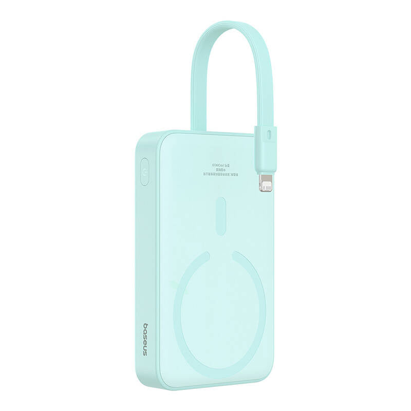 Zewnętrzna bateria bezprzewodowa Baseus Magnetic Mini, 10000mAh, 20W, PD + FQI, 1 x Lightning - 1 x QI - 1 x USB-C, Zielona P10022109333-00