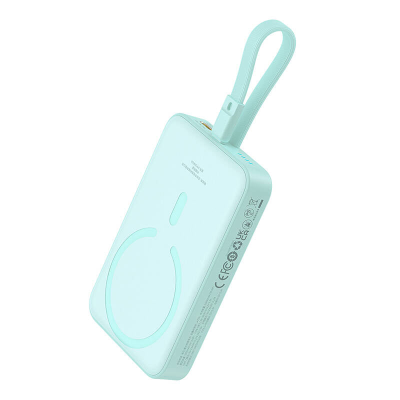 Zewnętrzna bateria bezprzewodowa Baseus Magnetic Mini, 10000mAh, 20W, PD + FQI, 1 x Lightning - 1 x QI - 1 x USB-C, Zielona P10022109333-00