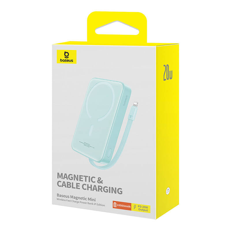 Zewnętrzna bateria bezprzewodowa Baseus Magnetic Mini, 10000mAh, 20W, PD + FQI, 1 x Lightning - 1 x QI - 1 x USB-C, Zielona P10022109333-00