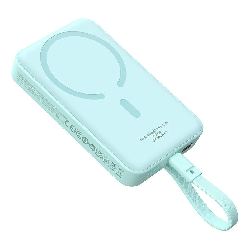 Zewnętrzna bateria bezprzewodowa Baseus Magnetic Mini, 10000mAh, 30W, PD + FQI, 1 x Lightning - 1 x QI - 1 x USB-C, Niebieska P1002210B333-00