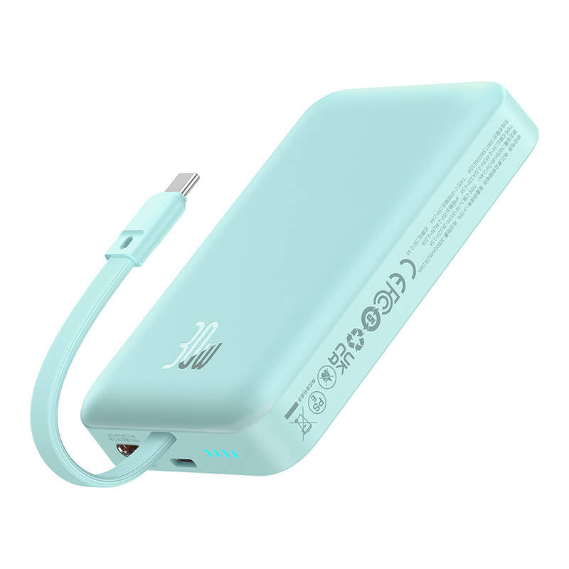Zewnętrzna bateria bezprzewodowa Baseus Magnetic Mini, 10000mAh, 30W, PD + FQI, 1 x Lightning - 1 x QI - 1 x USB-C, Niebieska P1002210B333-00